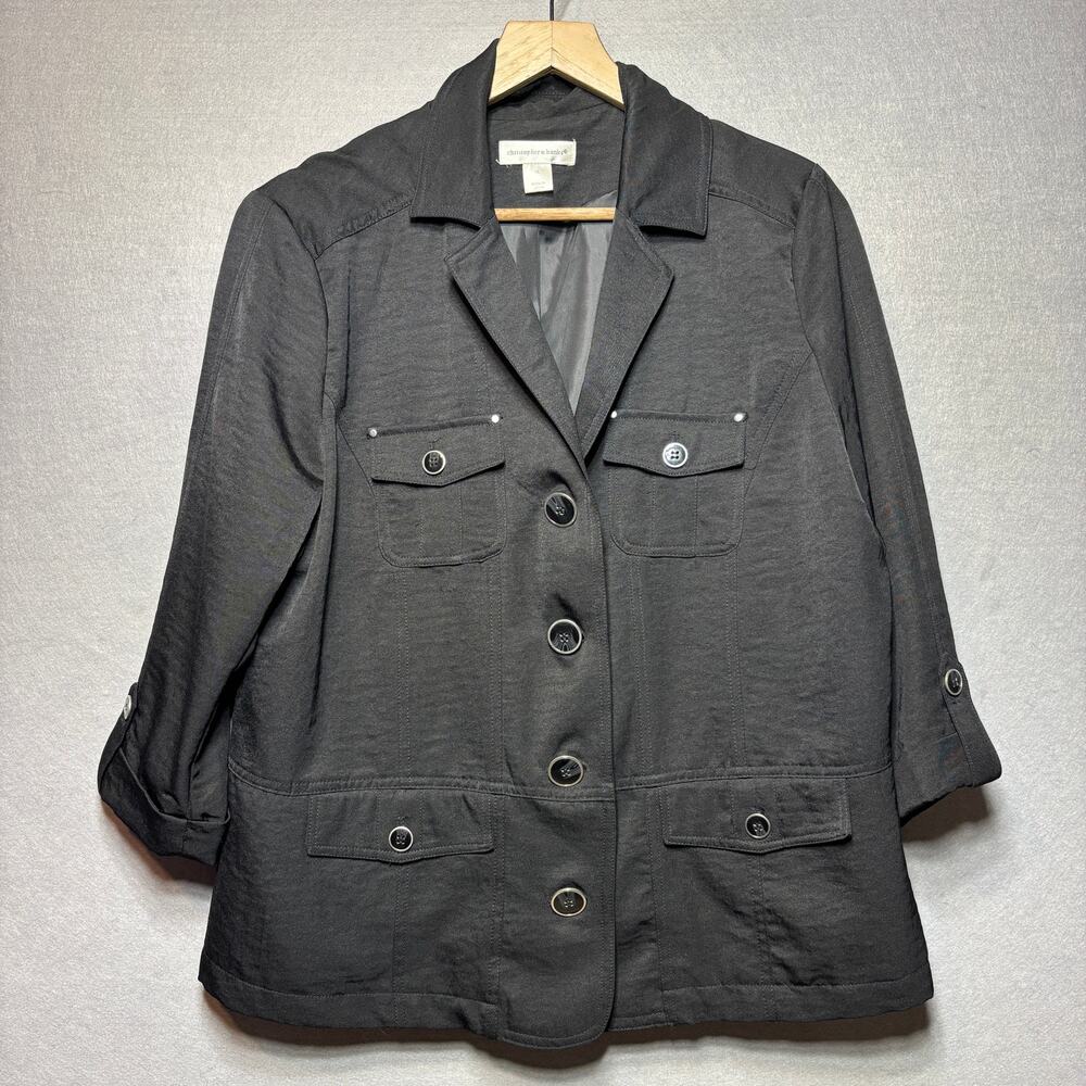 Christopher Banks Jacket Womens 10 Black Utility Button Front‎ NWT